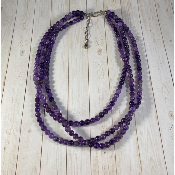 Jay King DTR Necklace 925 Amethyst Beaded Three Strand Signed - Picture 7 of 7